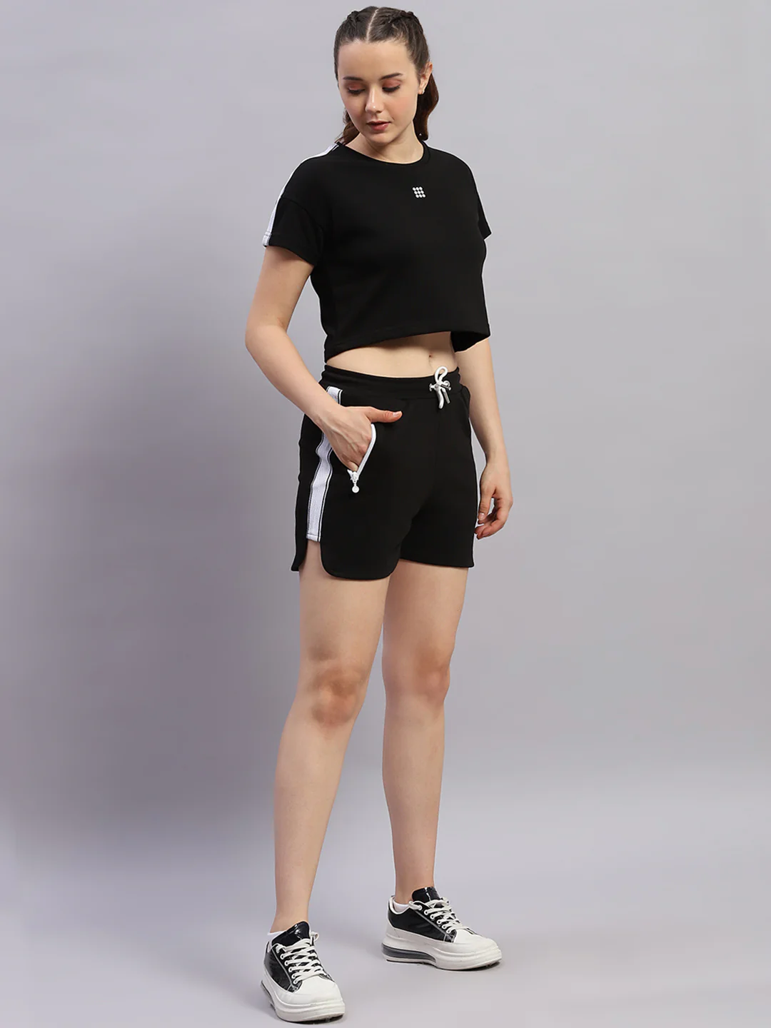 Rock.it Women Black Solid Round Neck Half Sleeve Cords Set - Image 4