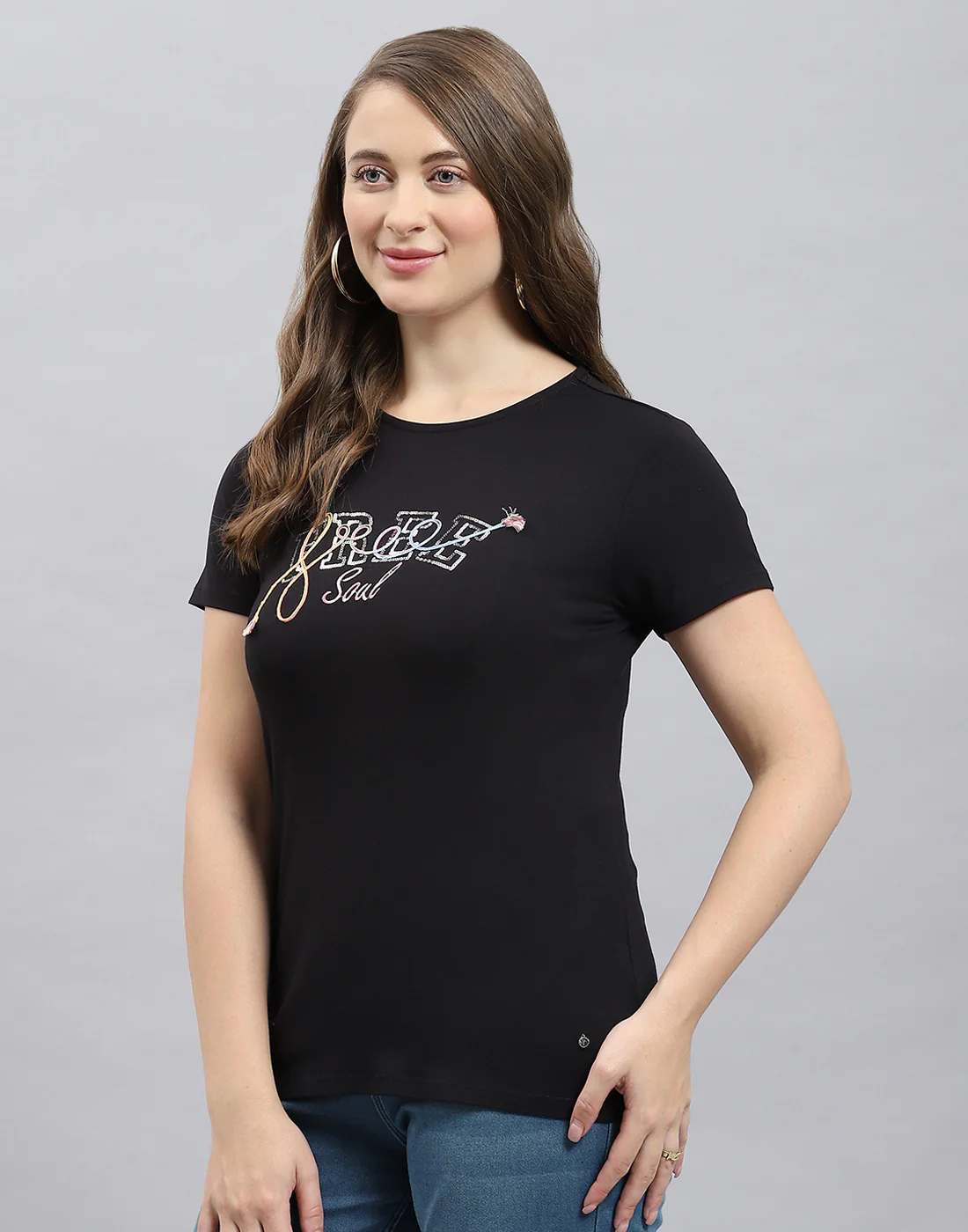 Women Black Solid Round Neck Half Sleeve Top - Image 3