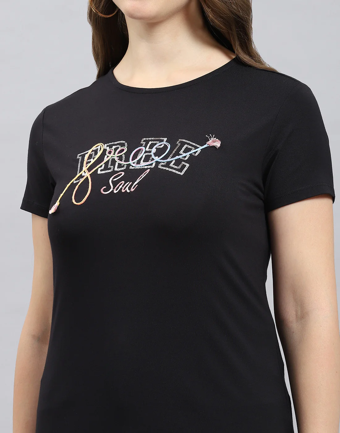 Women Black Solid Round Neck Half Sleeve Top - Image 6