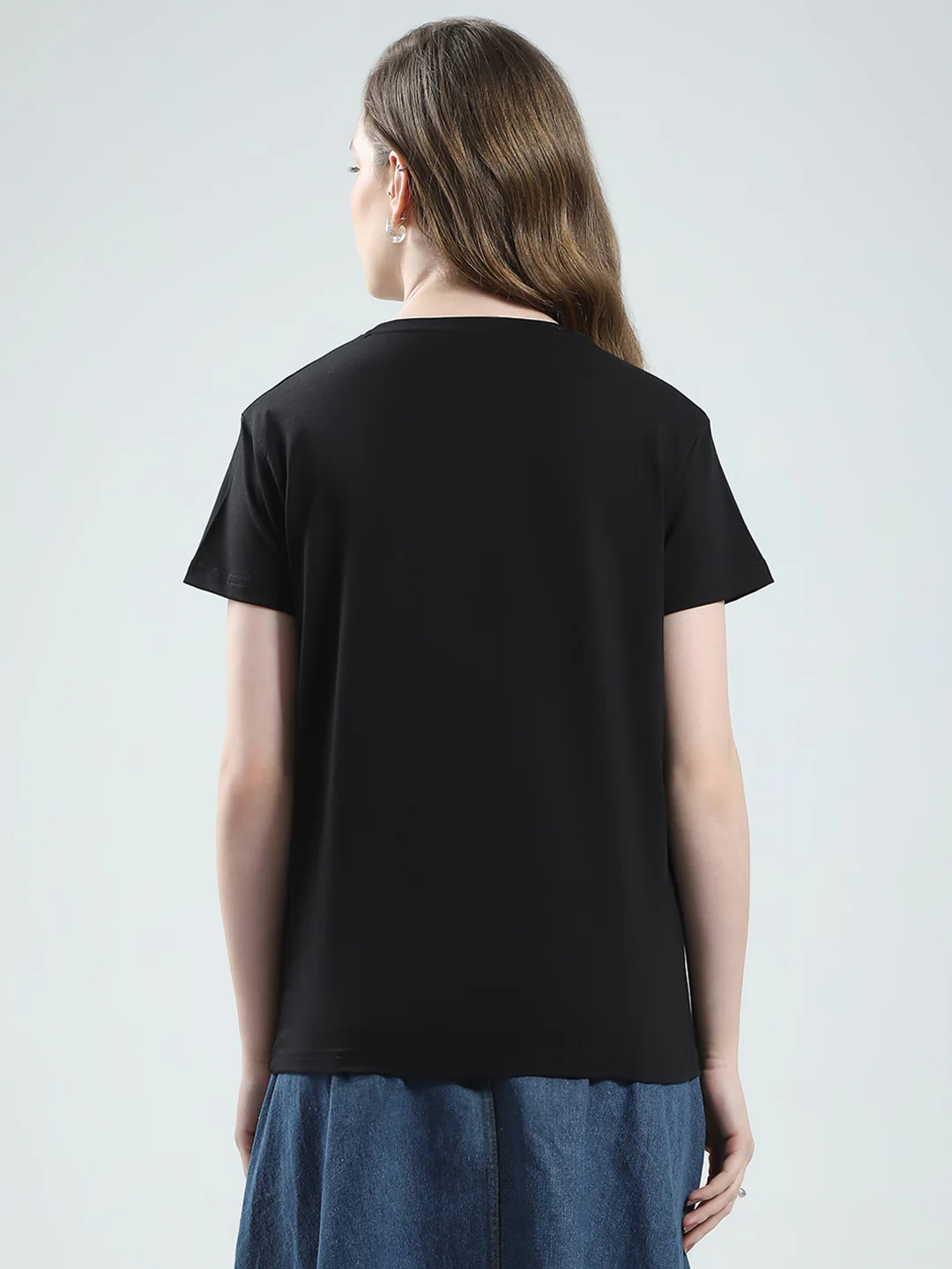 Women Black Solid Round Neck Half Sleeve Top - Image 5