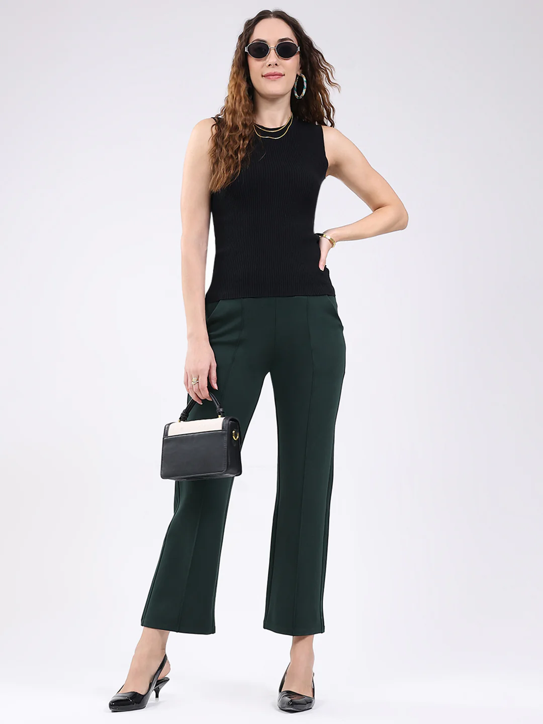 Women Black Solid Round Neck Sleeveless Sceavy - Image 2