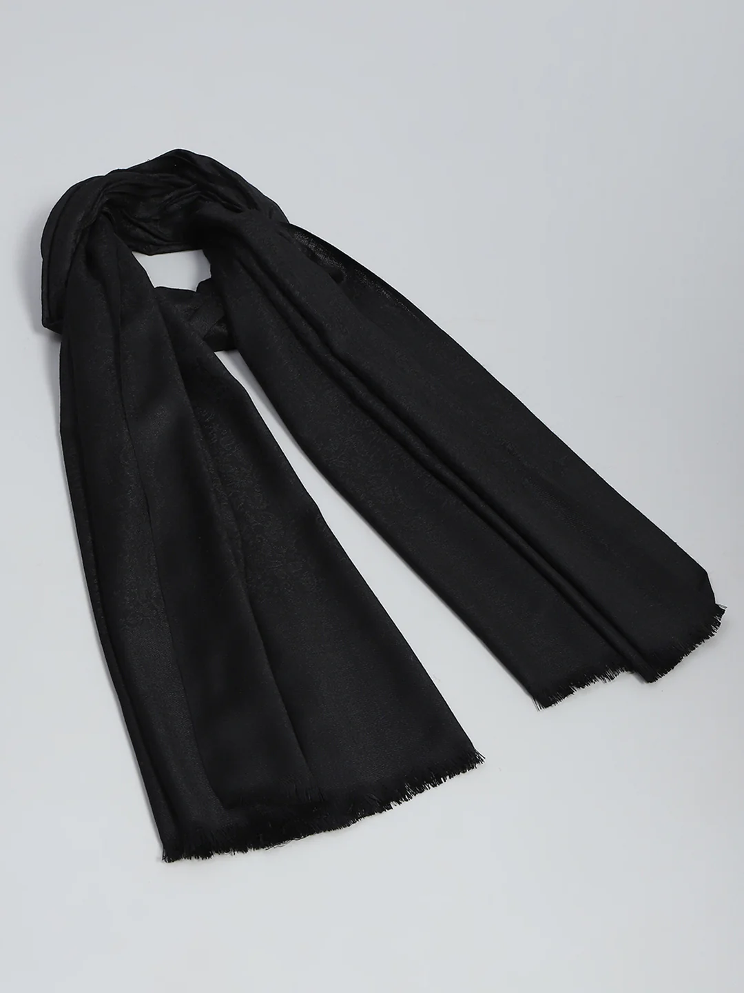 Women Black Solid Shawl - Image 2
