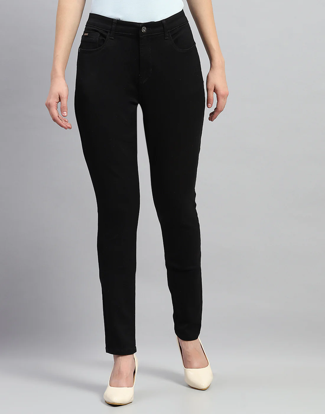 Women Black Solid Slim Fit Denim - Image 2