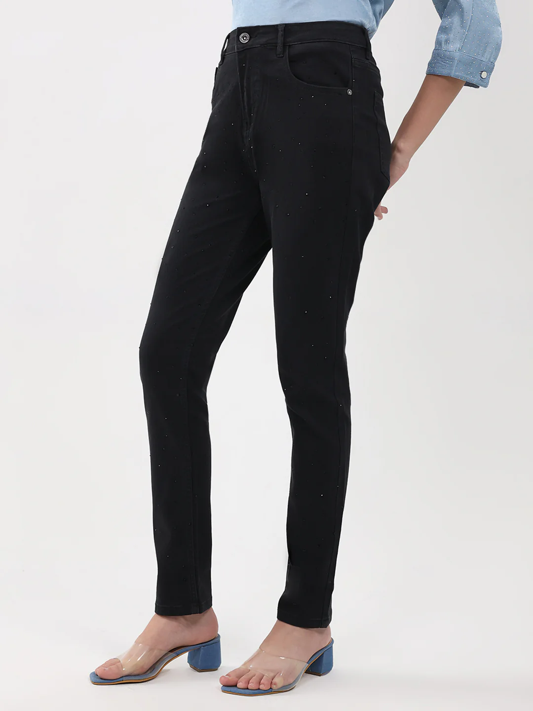 Women Black Solid Slim Fit Denim - Image 3