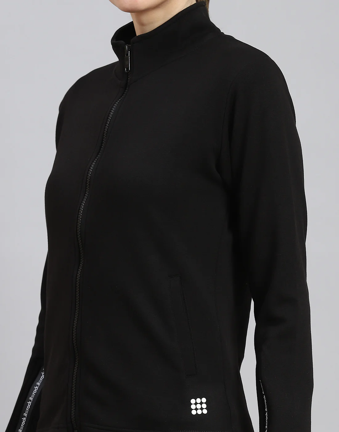 Rock.it Women Black Solid Stand Collar Full Sleeve Sweatshirt - Image 6