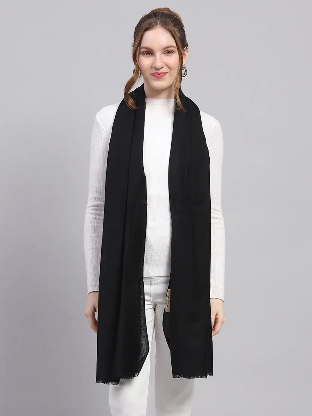 Women Black Solid Stole - Image 5