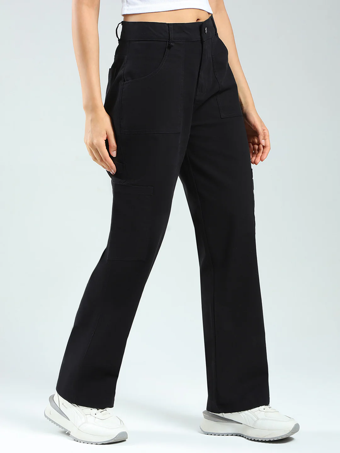 Rock.it Women Black Solid Straight Fit Cargo - Image 4