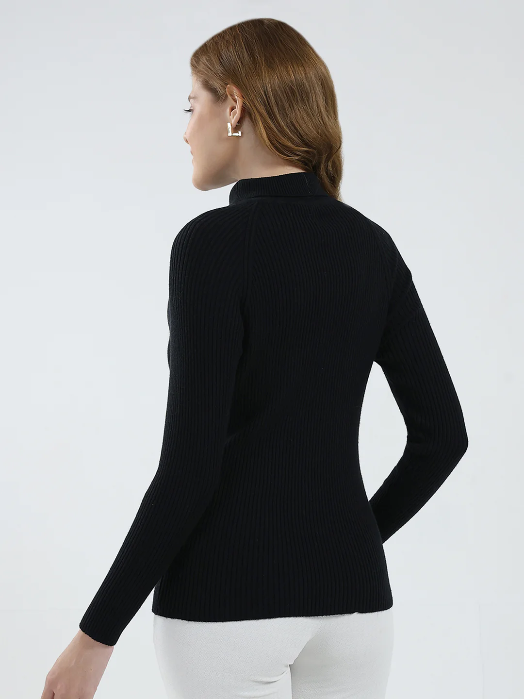 Women Black Solid Turtle Neck Full Sleeve Sceavy - Image 5
