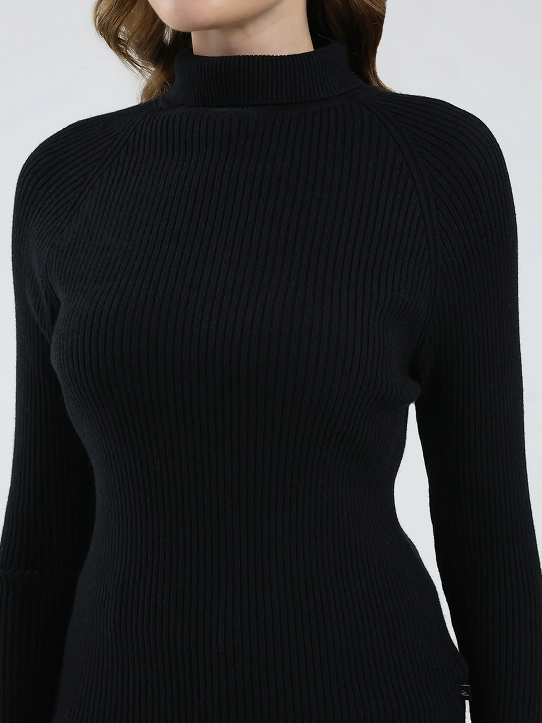Women Black Solid Turtle Neck Full Sleeve Sceavy - Image 7