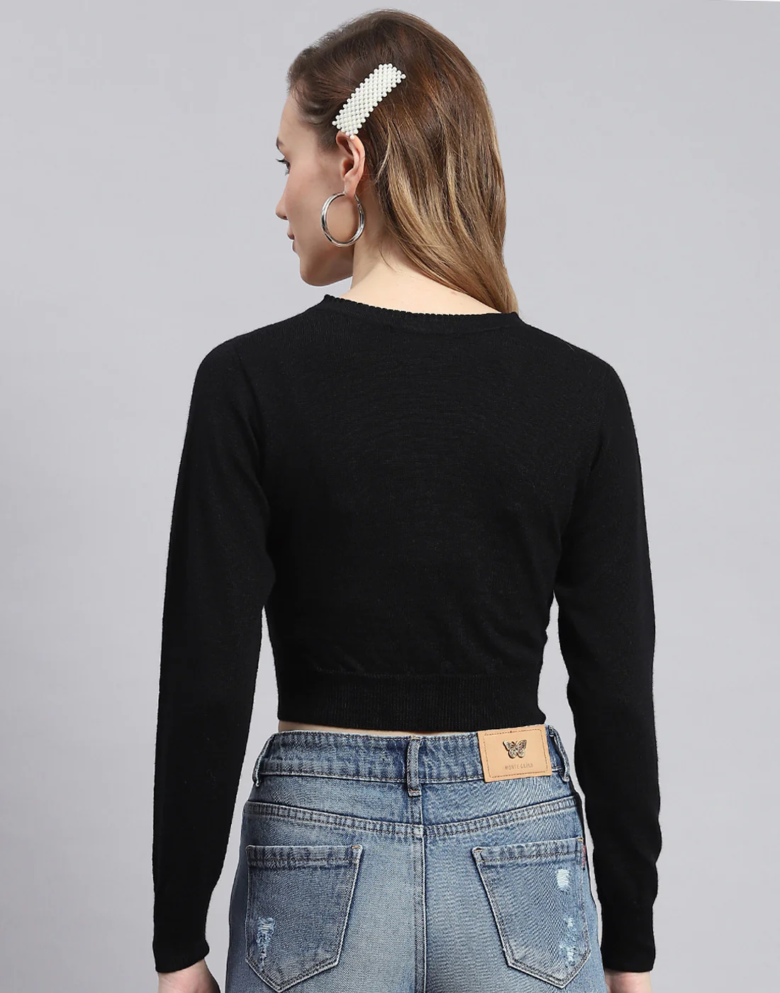Women Black Solid V Neck Full Sleeve Blouse - Image 5