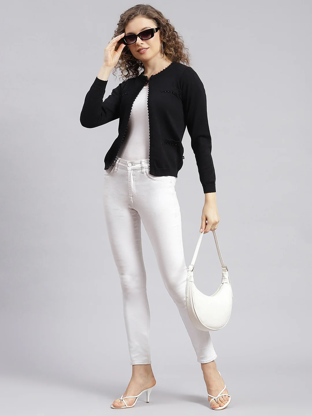 Women Black Solid Wool blend Cardigan - Image 2
