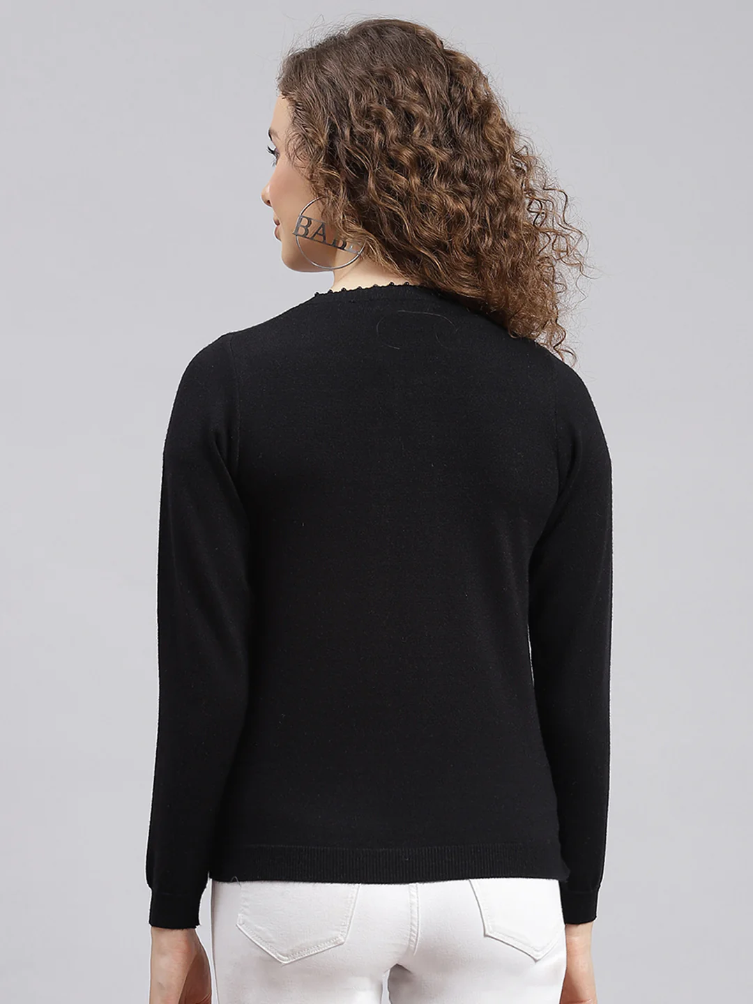 Women Black Solid Wool blend Cardigan - Image 5