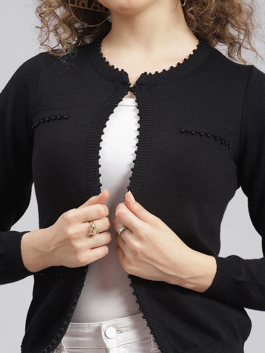 Women Black Solid Wool blend Cardigan - Image 6