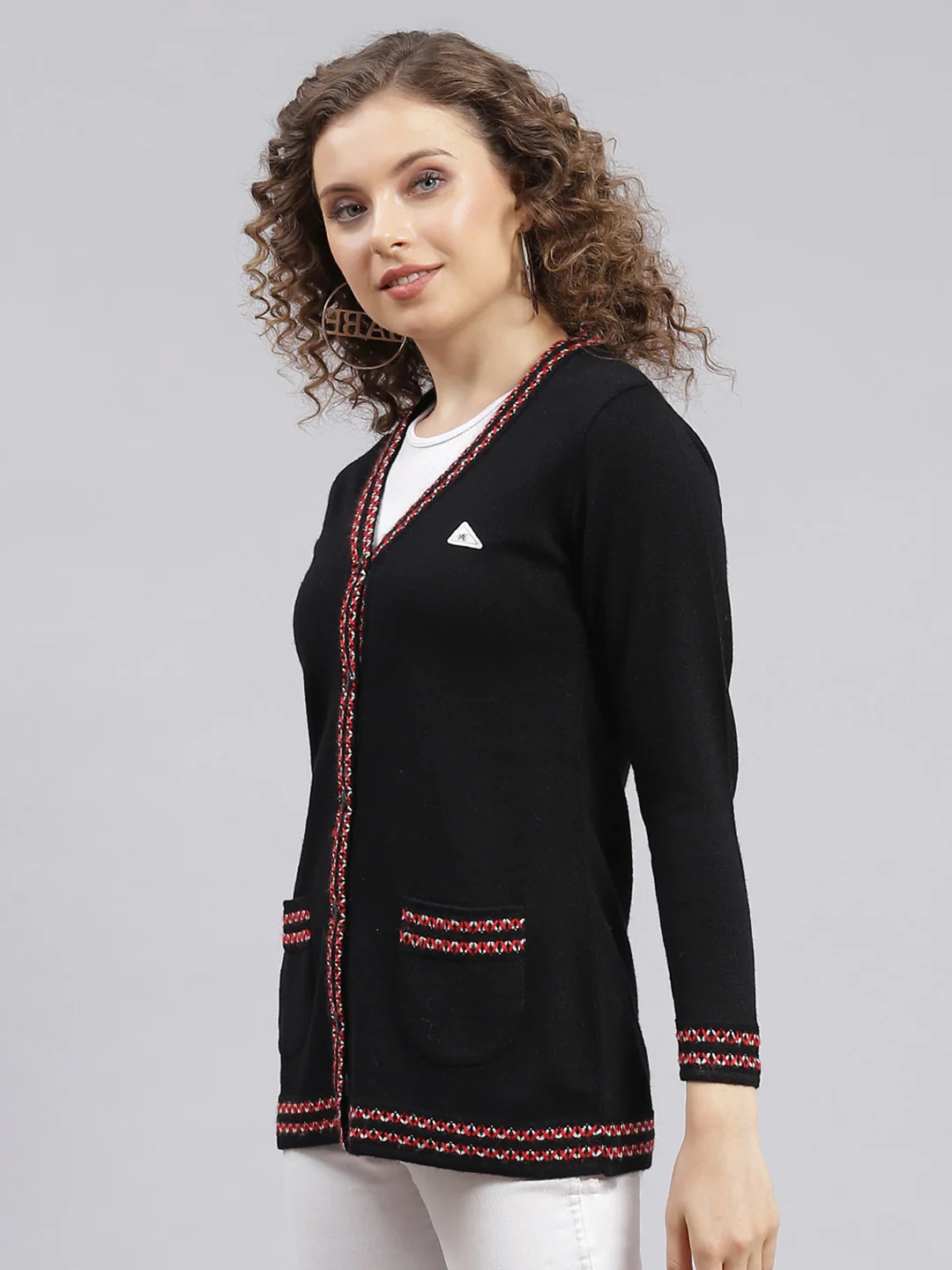 Women Black Solid Wool blend Cardigan - Image 3
