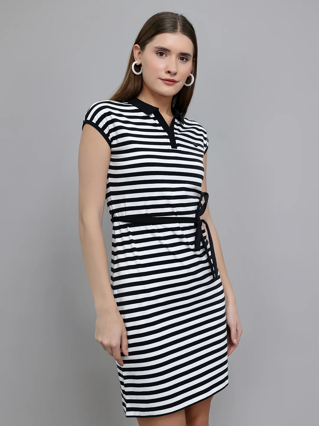 Women Black Stripe Collar Sleeveless Dress - Image 5