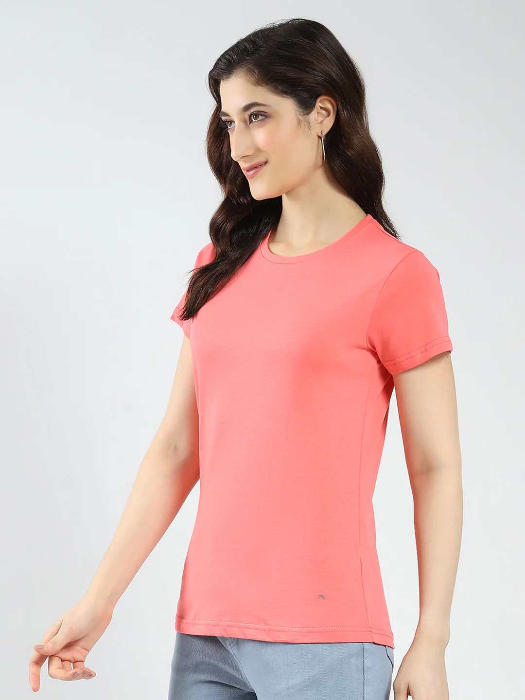 Women Blue & Coral Solid Round Neck Half Sleeve Top 2Pc Set - Image 4