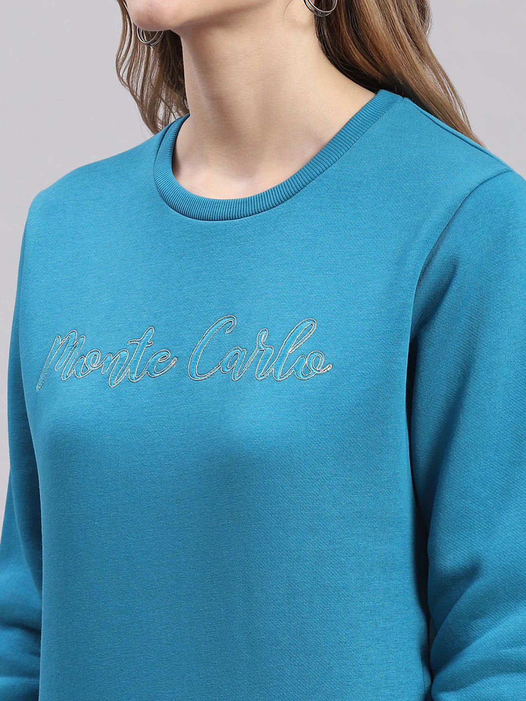 Women Blue Embroidered Round Neck Full Sleeve Sweatshirts - Image 6