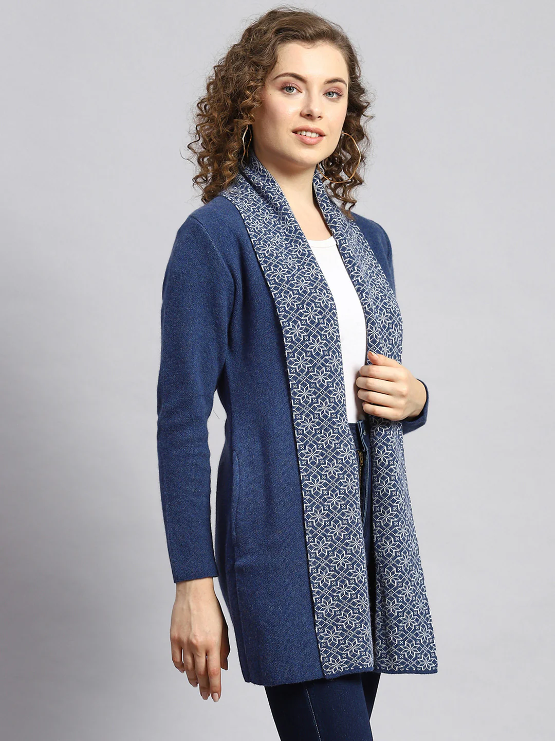 Women Blue Jaquard Cardigan - Image 4