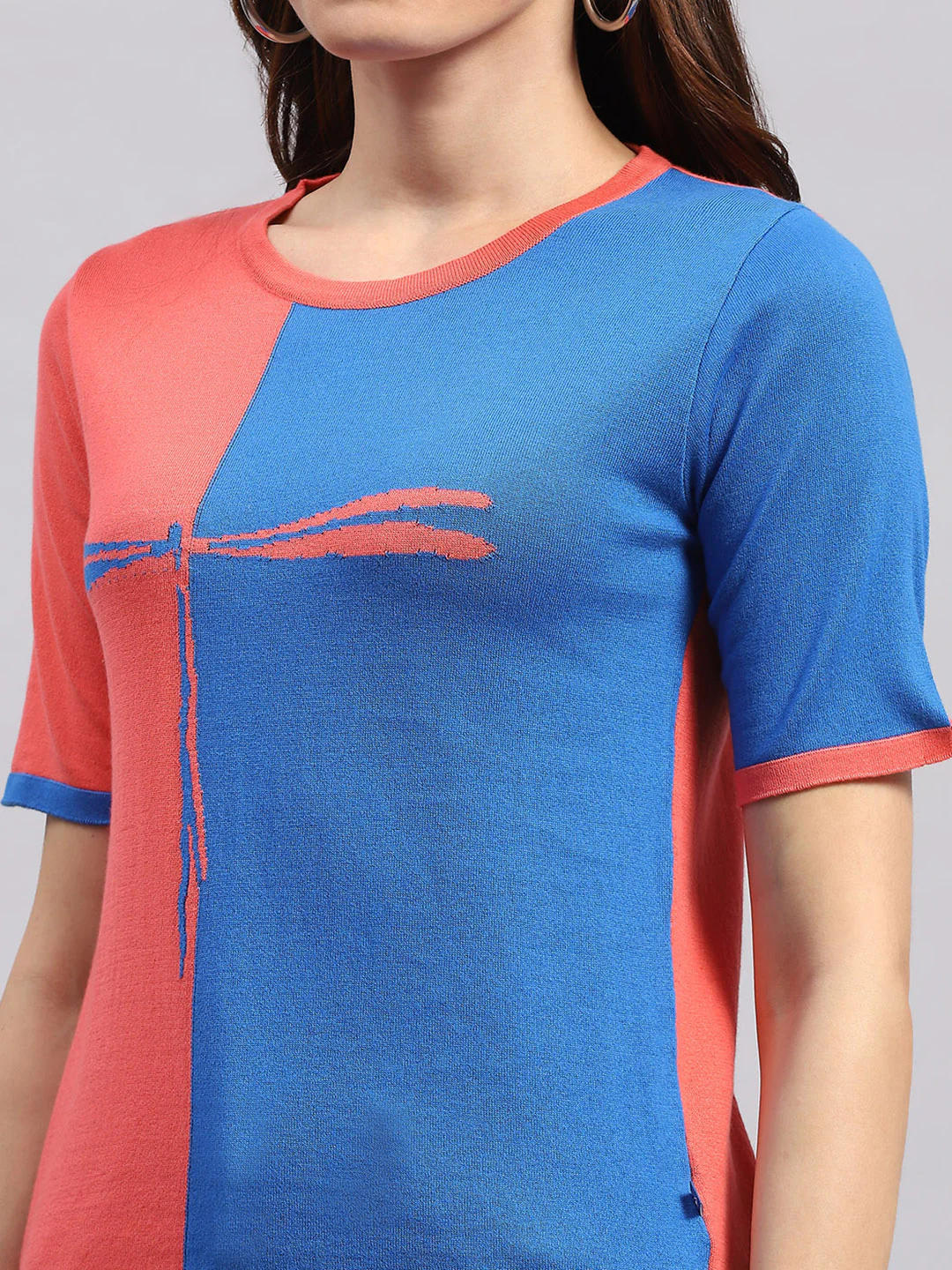 Women Blue & Pink Printed Round Neck Half Sleeve Top - Image 7