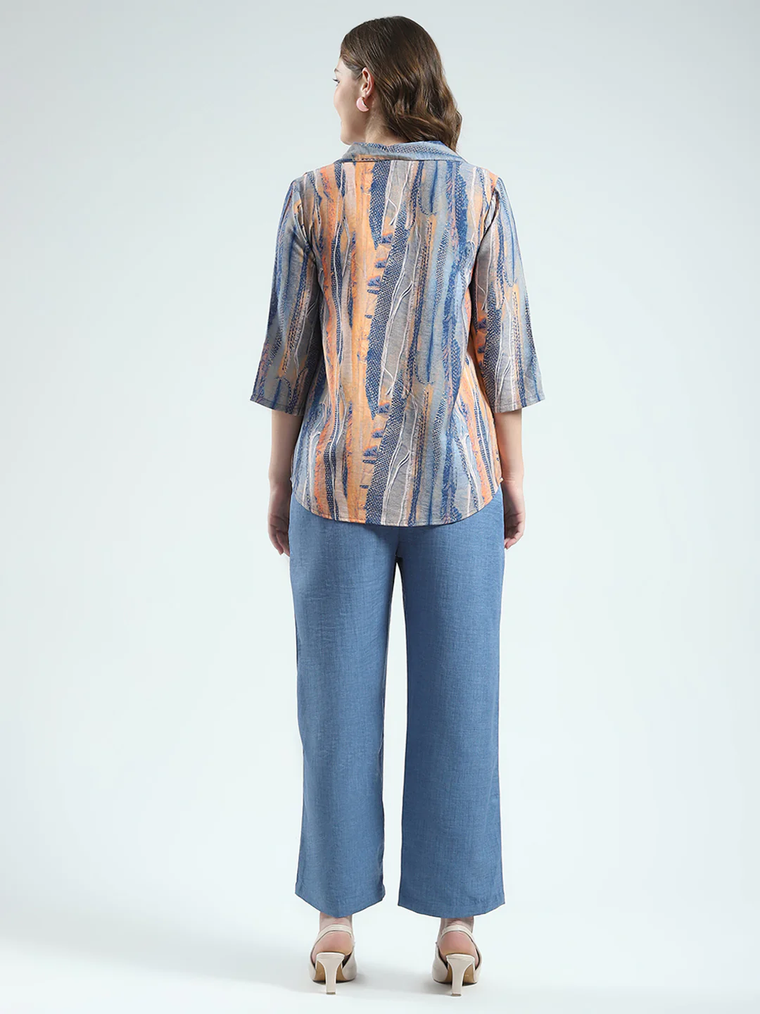 Women Blue Printed Collar 3/4th Sleeve Cords Set - Image 5
