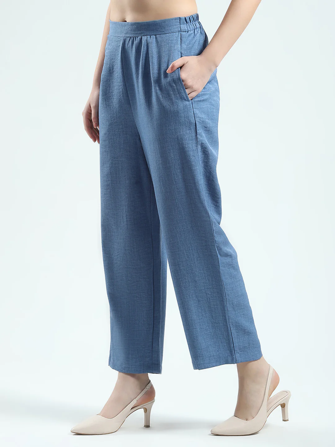 Women Blue Printed Collar 3/4th Sleeve Cords Set - Image 6
