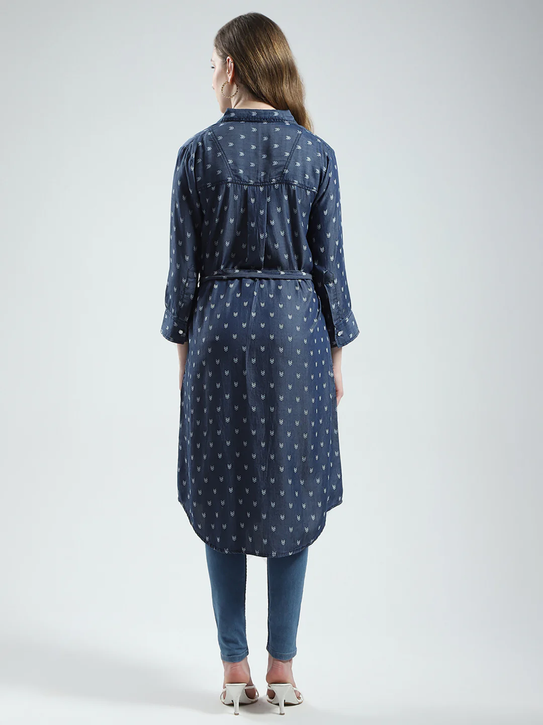 Women Blue Printed Collar 3/4th Sleeve Tunic - Image 5
