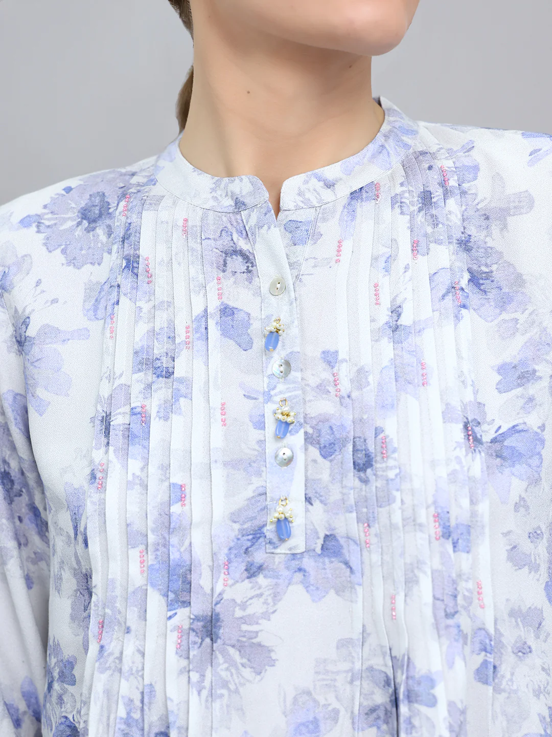 Women Blue Printed Fashion Neck 3/4th Sleeve Top - Image 5