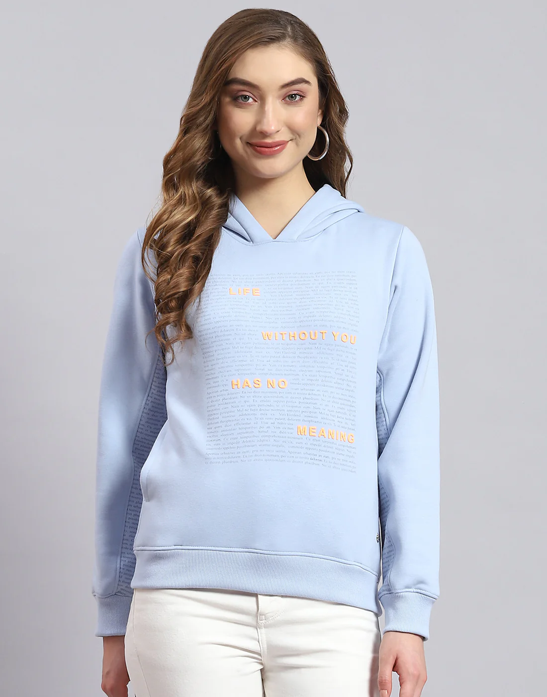 Women Blue Printed Hooded Full Sleeve Sweatshirt - Image 3