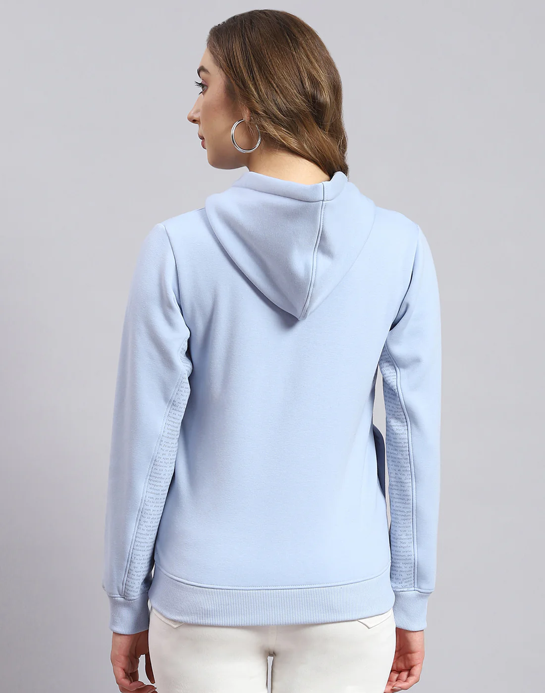 Women Blue Printed Hooded Full Sleeve Sweatshirt - Image 6
