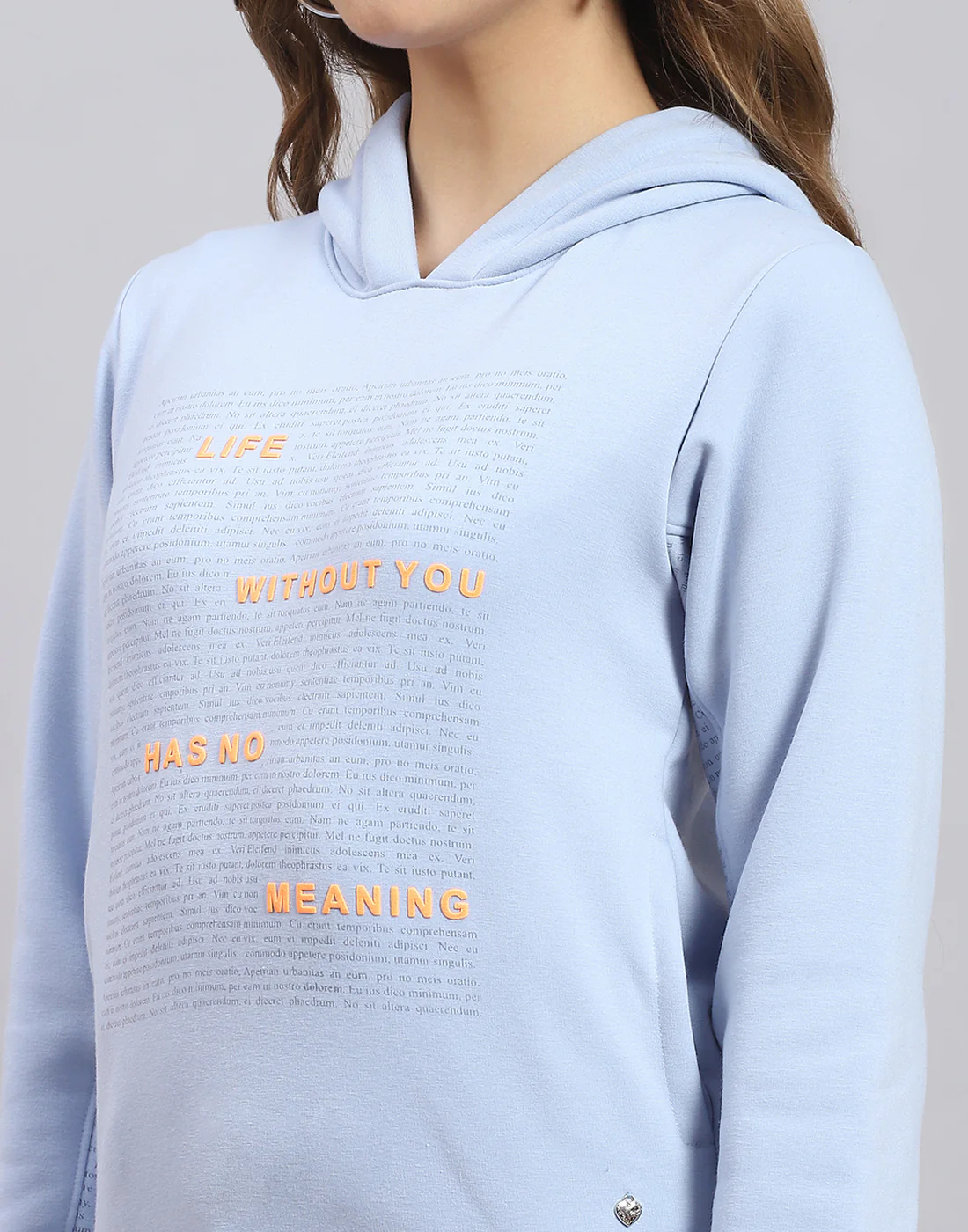Women Blue Printed Hooded Full Sleeve Sweatshirt - Image 7