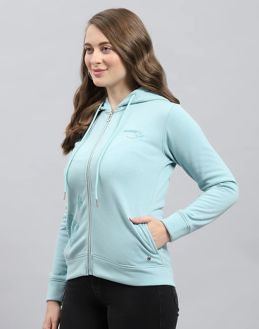 Women Blue Printed Hooded Full Sleeve Sweatshirt - Image 3