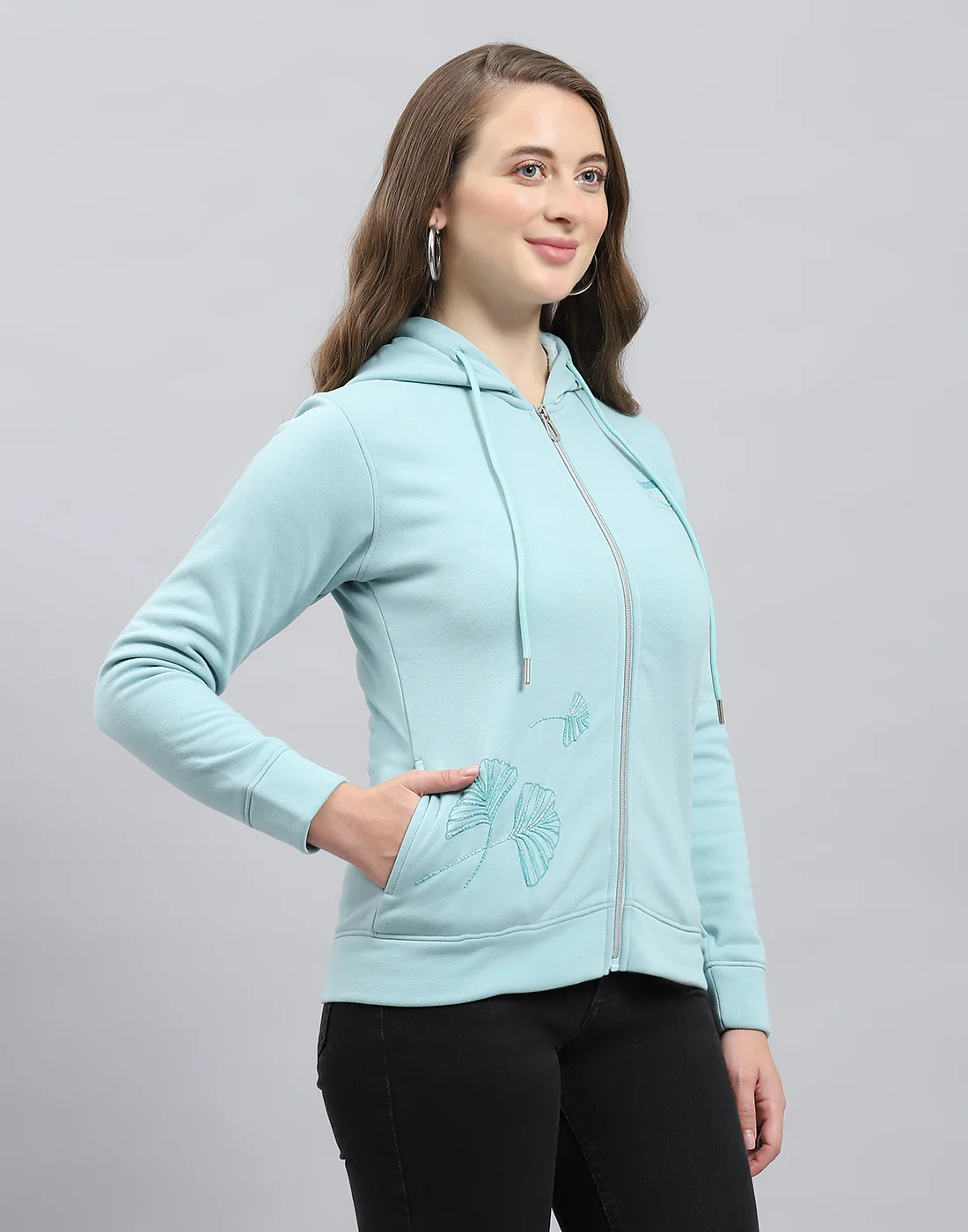 Women Blue Printed Hooded Full Sleeve Sweatshirt - Image 4