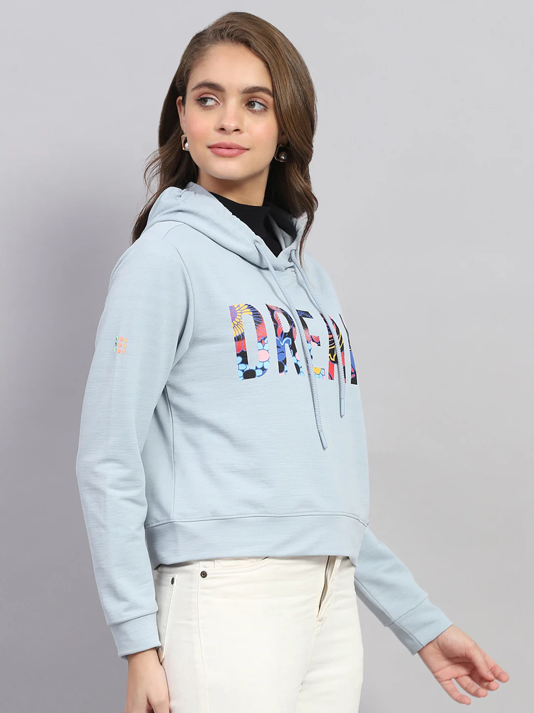 Rock.it Women Blue Printed Hooded Full Sleeve Sweatshirt - Image 4