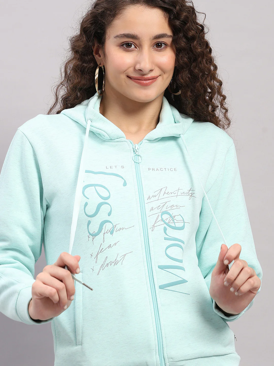 Women Blue Printed Hooded Full Sleeve Sweatshirt - Image 6