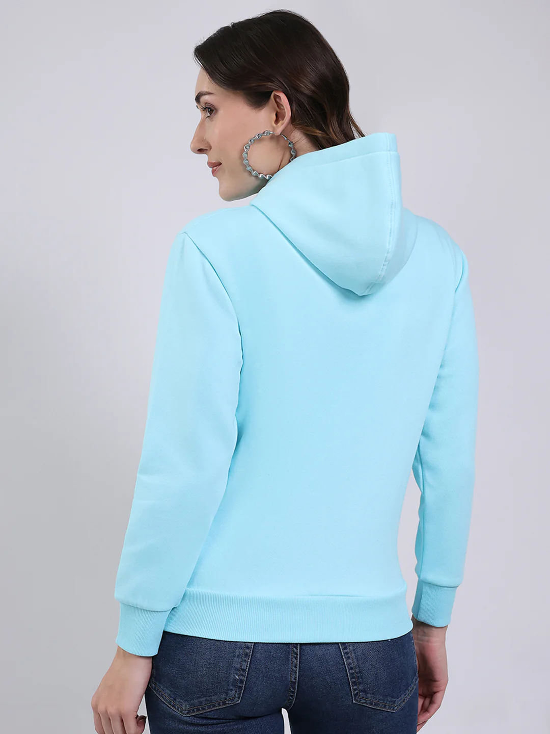 Women Blue Printed Hooded Full Sleeve Sweatshirt - Image 5