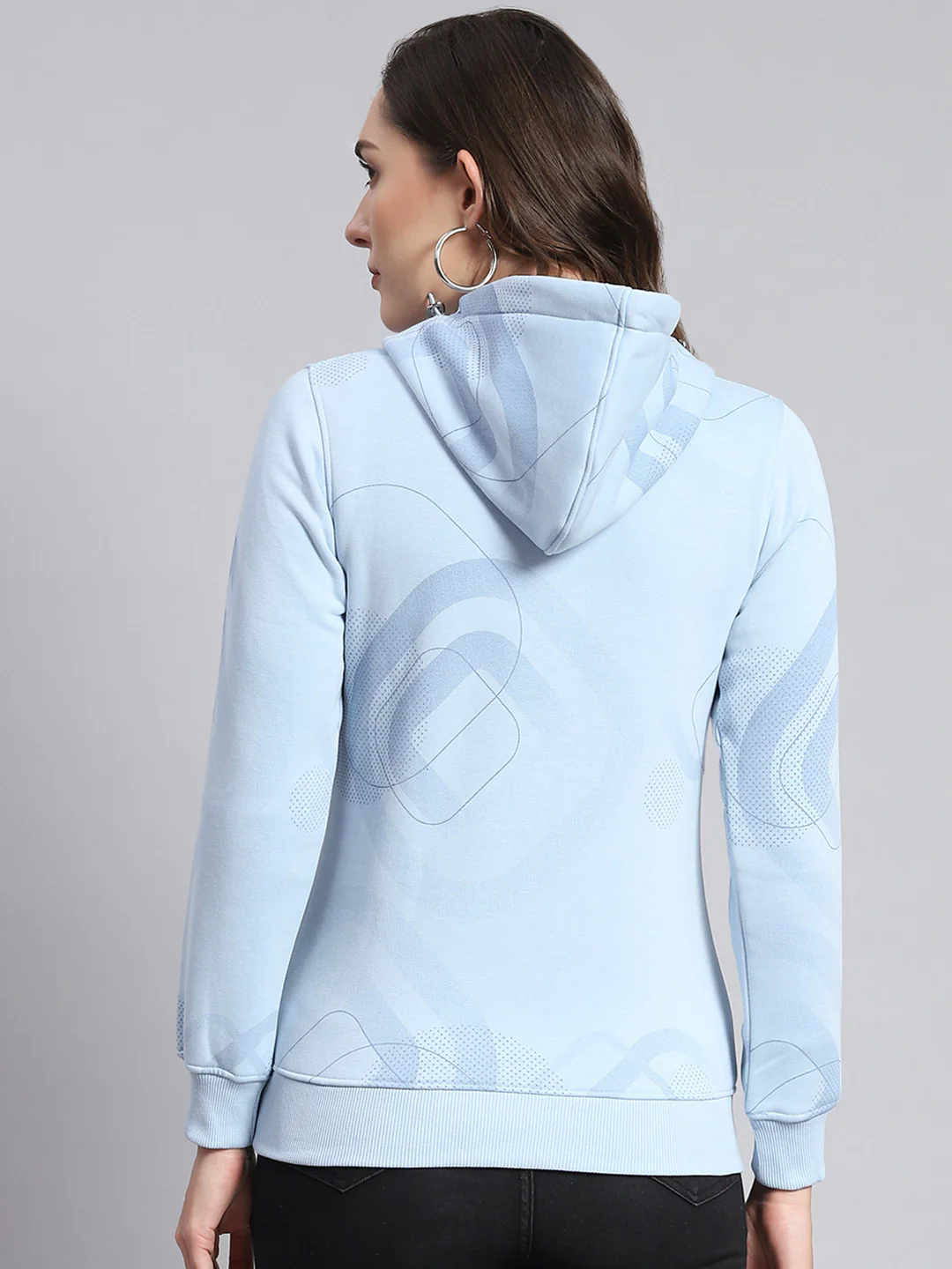 Women Blue Printed Hooded Full Sleeve Sweatshirts - Image 4