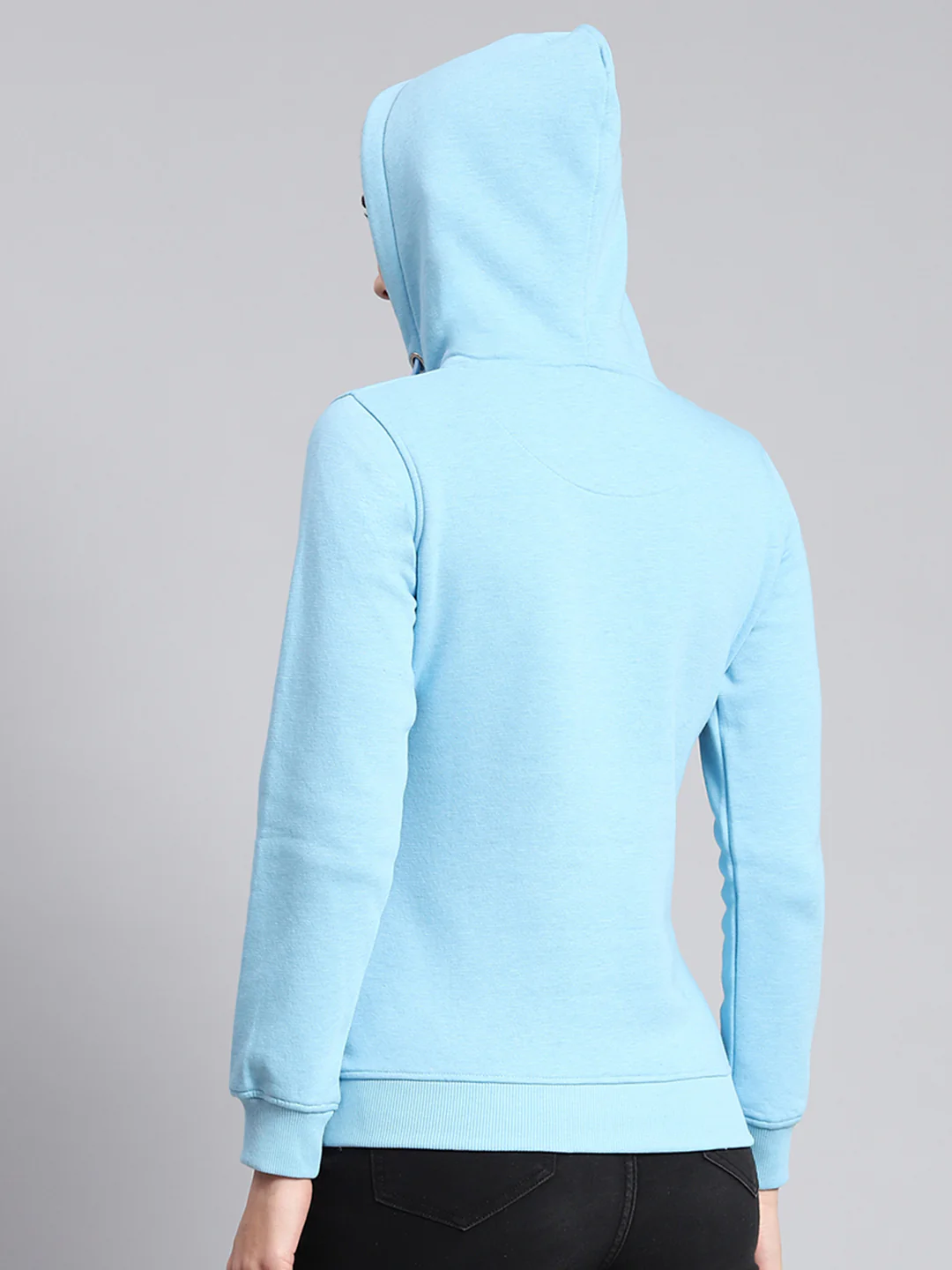 Women Blue Printed Hooded Full Sleeve Sweatshirts - Image 5