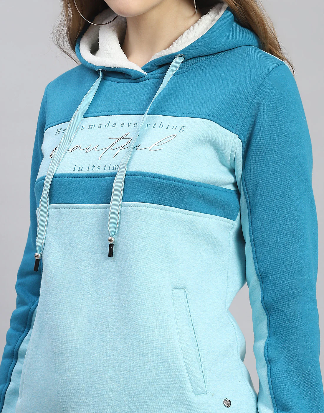 Women Blue Printed Hooded Full Sleeve Tracksuit - Image 6