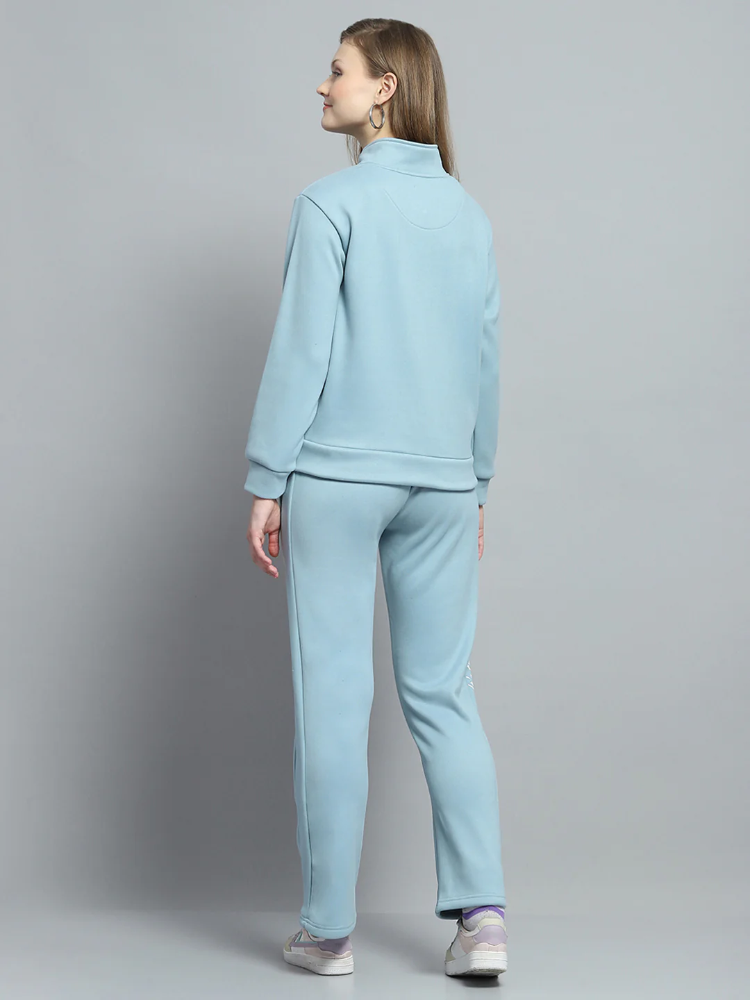 Women Blue Printed Mock Neck Full Sleeve Tracksuit - Image 5