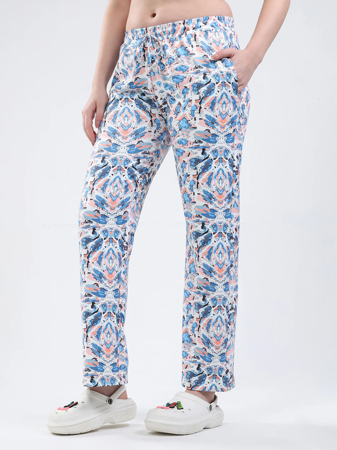 Women Blue Printed Round Neck Full Sleeve Lower Set - Image 8