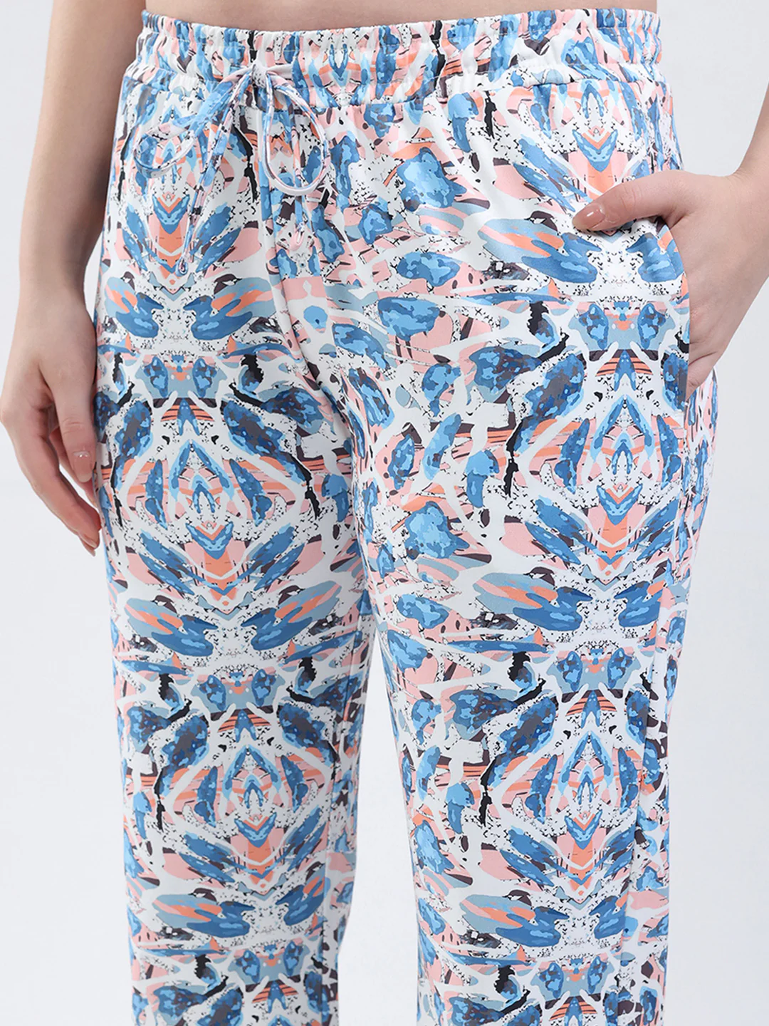 Women Blue Printed Round Neck Full Sleeve Lower Set - Image 9