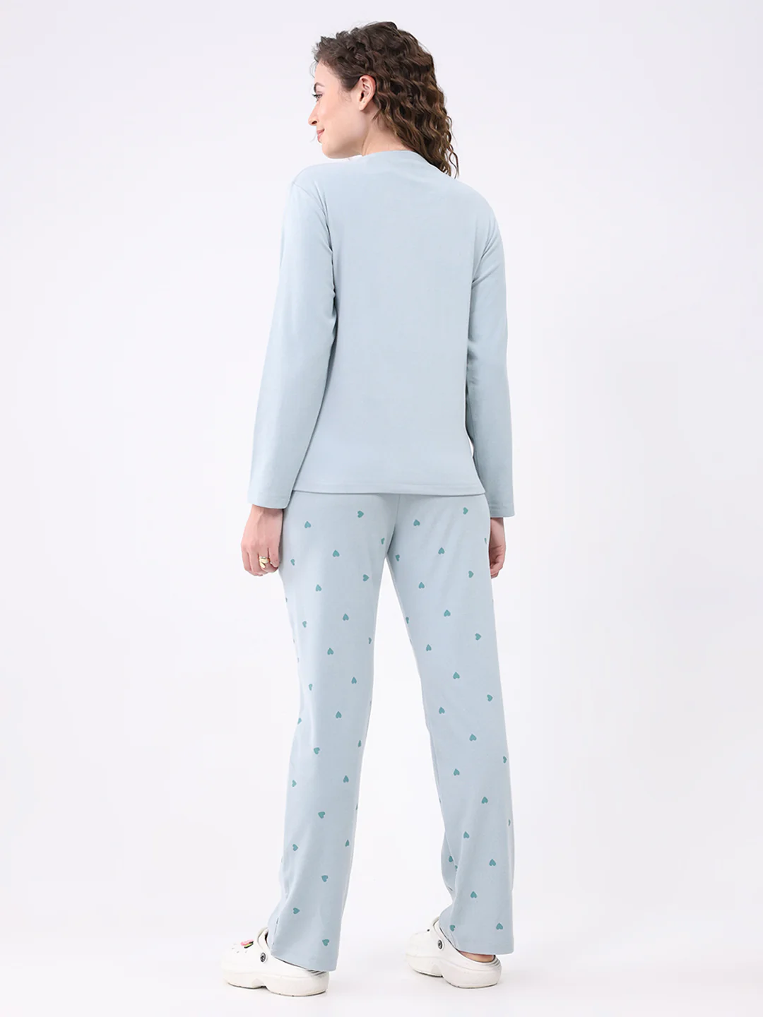 Women Blue Printed Round Neck Full Sleeve Lower Set - Image 5