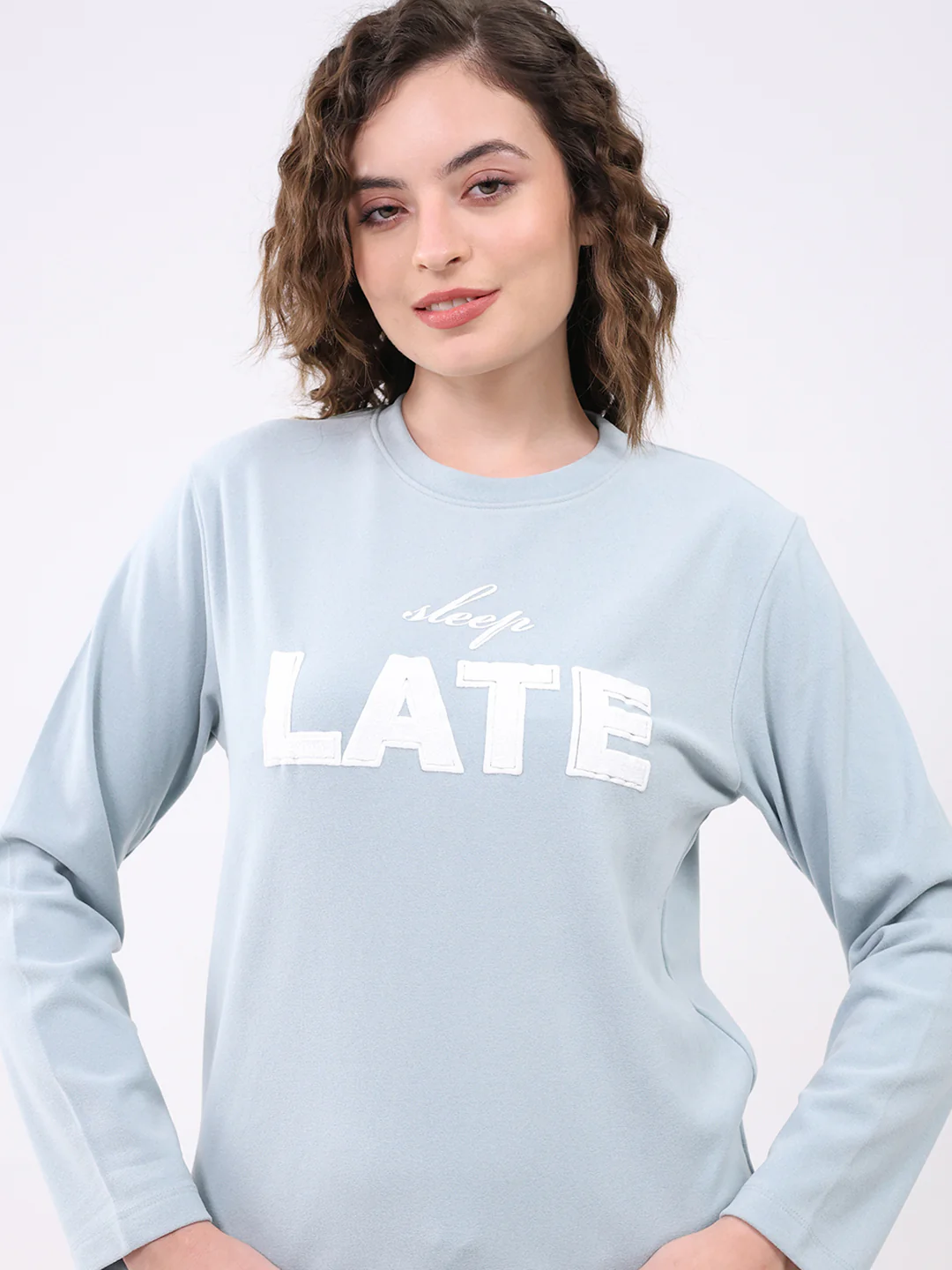 Women Blue Printed Round Neck Full Sleeve Lower Set - Image 6
