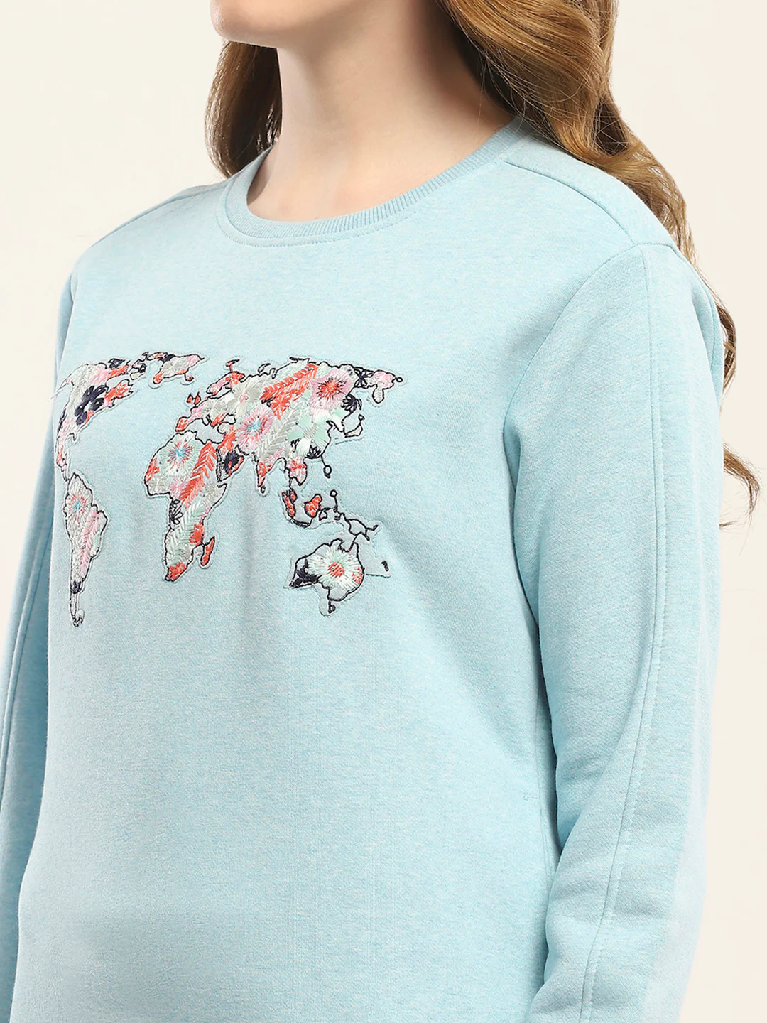 Women Blue Printed Round Neck Full Sleeve Sweatshirt - Image 7