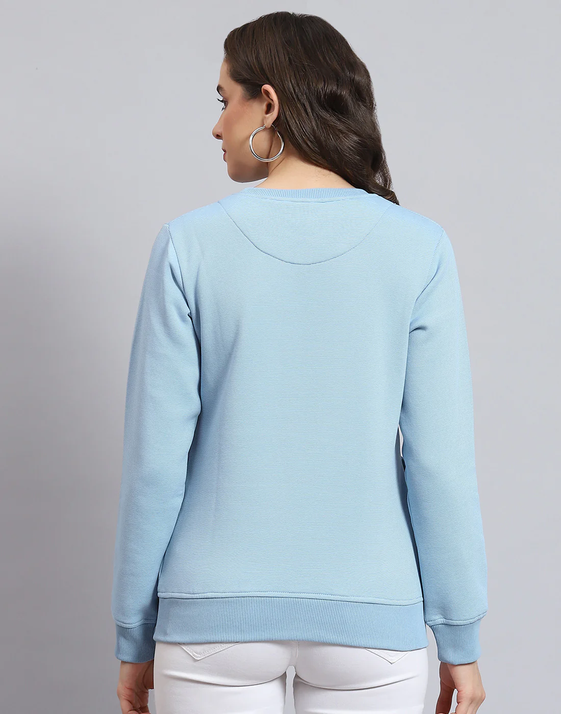 Women Blue Printed Round Neck Full Sleeve Sweatshirt - Image 6