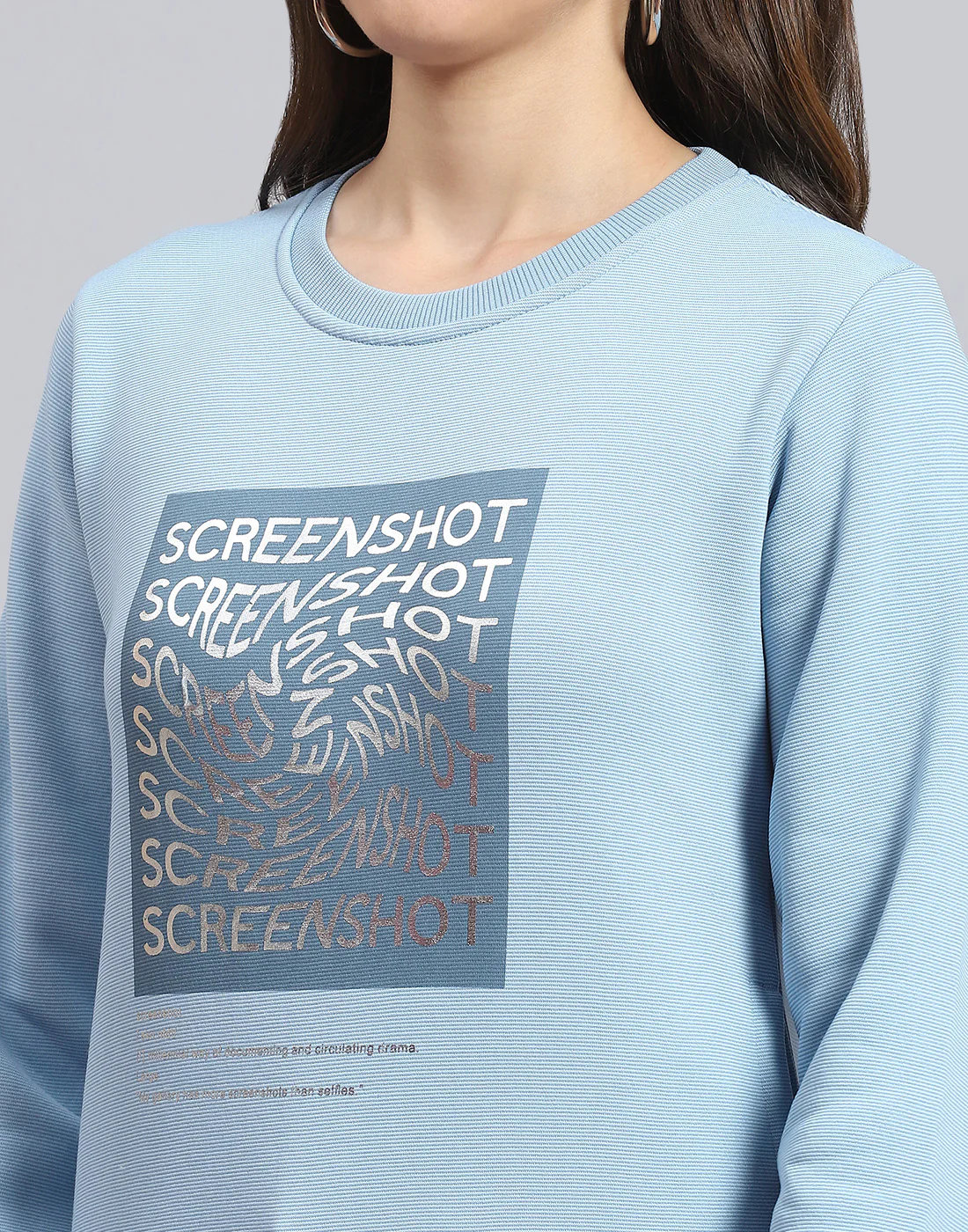 Women Blue Printed Round Neck Full Sleeve Sweatshirt - Image 7