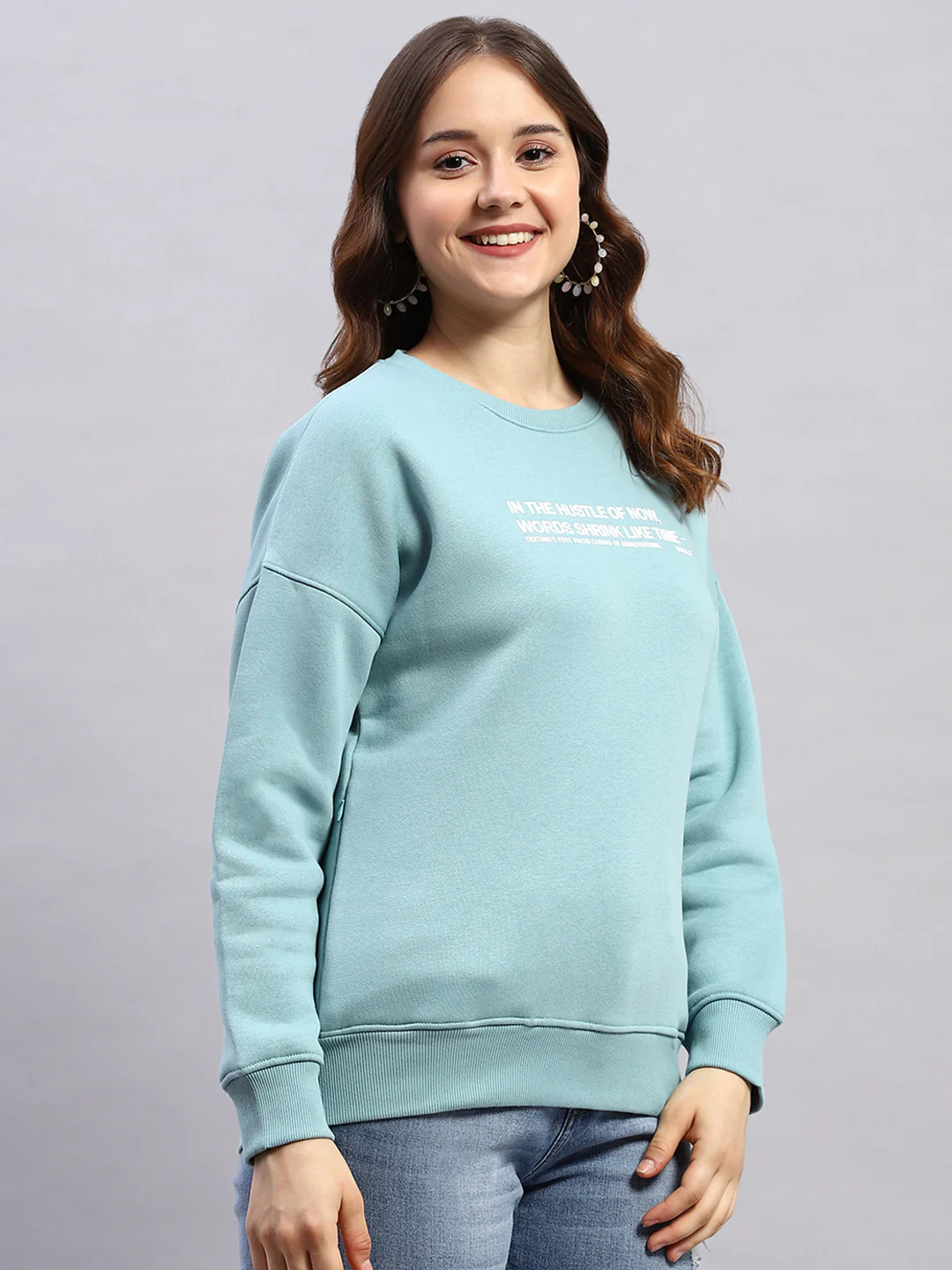Rock.it Women Blue Printed Round Neck Full Sleeve Sweatshirt - Image 4