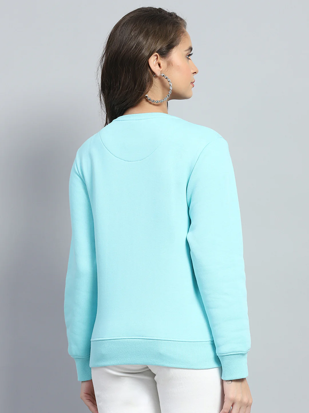 Women Blue Printed Round Neck Full Sleeve Sweatshirt - Image 5
