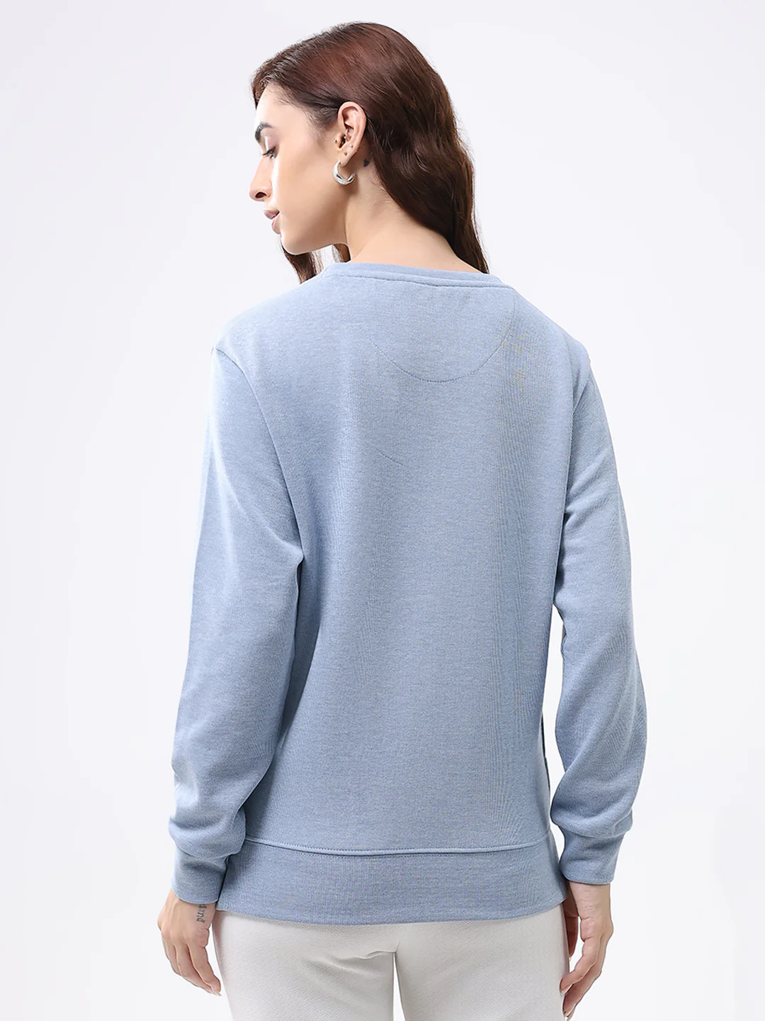 Women Blue Printed Round Neck Full Sleeve Winter Top - Image 5