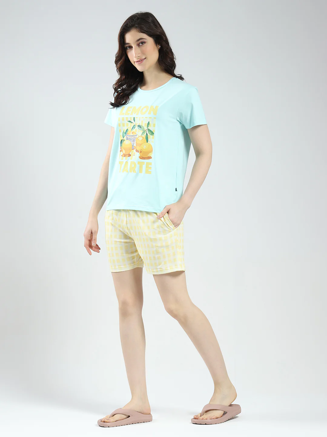 Women Blue Printed Round Neck Half Sleeve Combo 3Pc Set (T-Shirt, Shorts & Lower) - Image 10